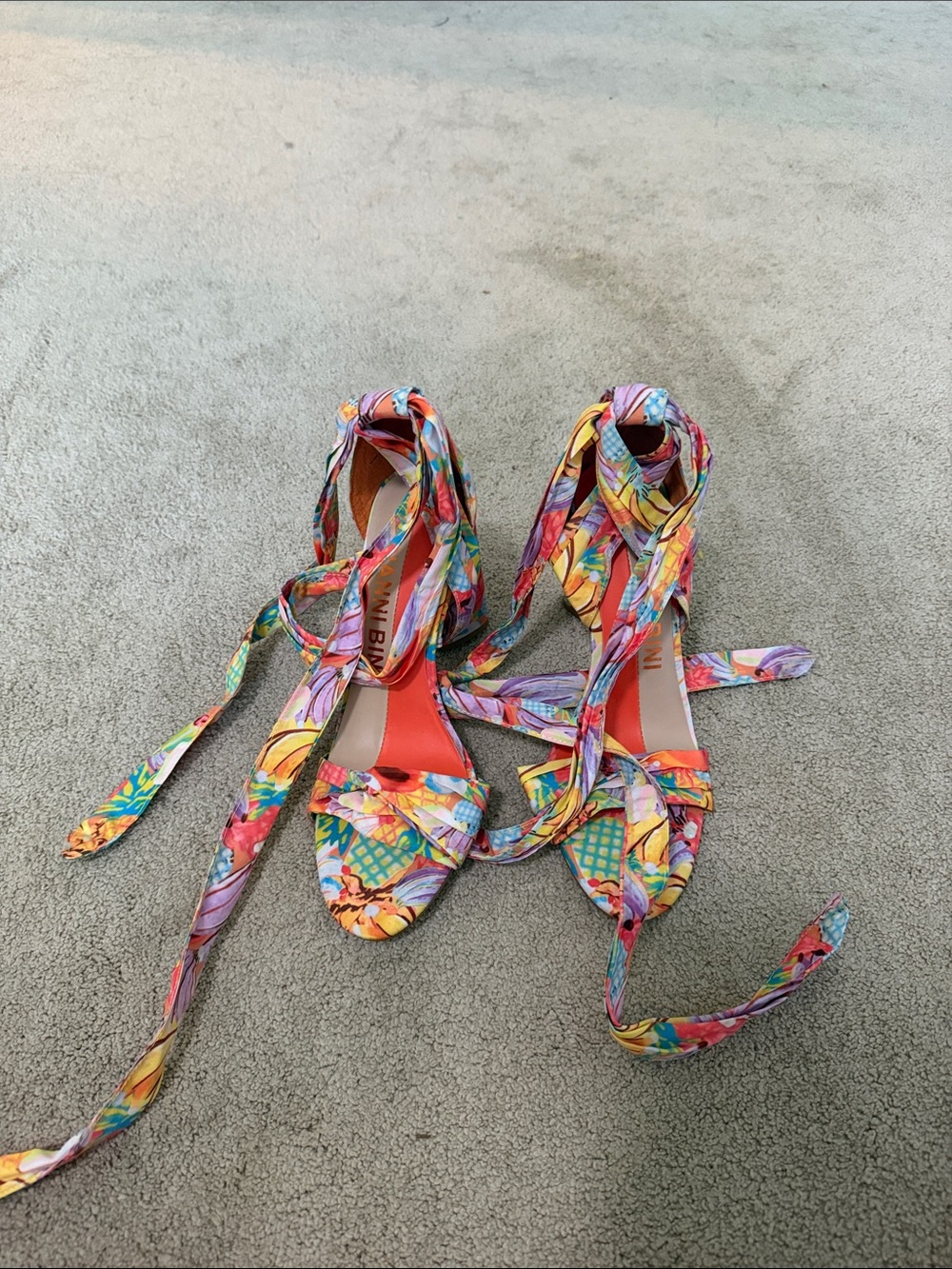 Gianni Bini Multicolor Floral Lace-Up Heels